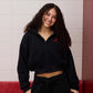 Logo Sueded Fleece Cropped Hoodie in Black
