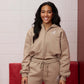 Logo Sueded Fleece Cropped Hoodie in Desert Khaki
