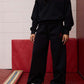 Logo Sueded Fleece Wide Leg in Black