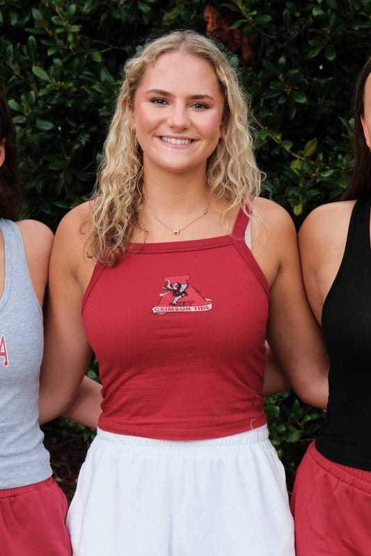 Vintage Logo Cloud Knit Spaghetti Tank in Crimson