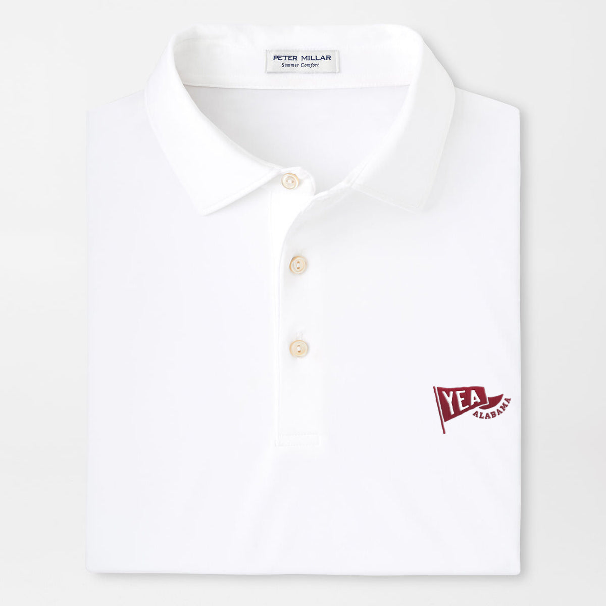 Solid Performance Polo White - Yea Alabama Pennant