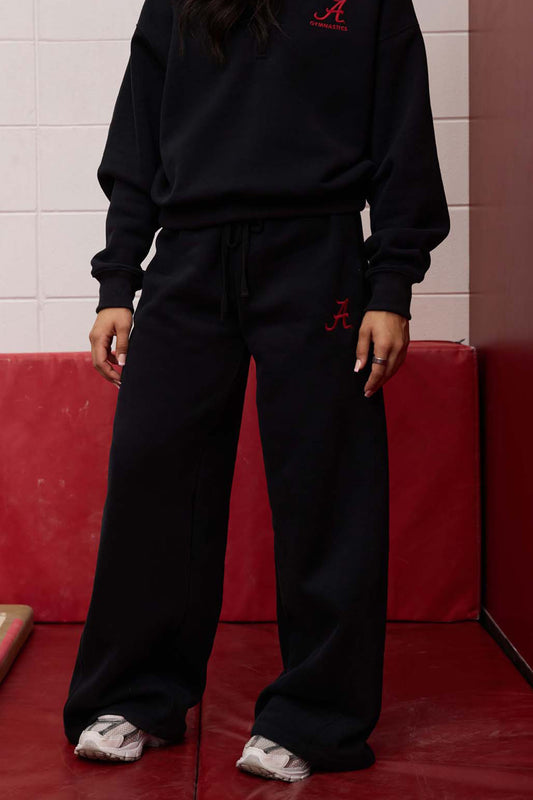 Logo Sueded Fleece Wide Leg in Black